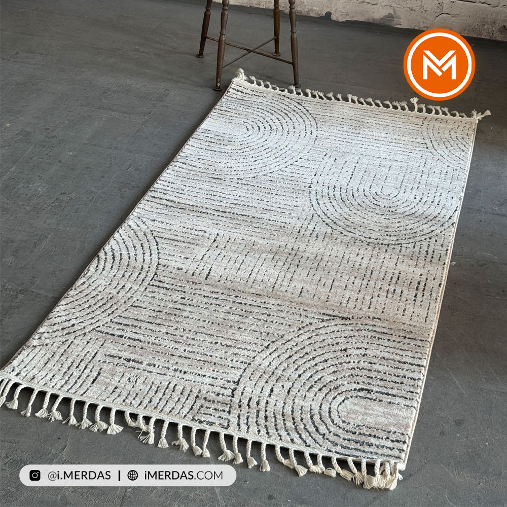 فرش کناره کد 41338 زمینه کرم نقره ای